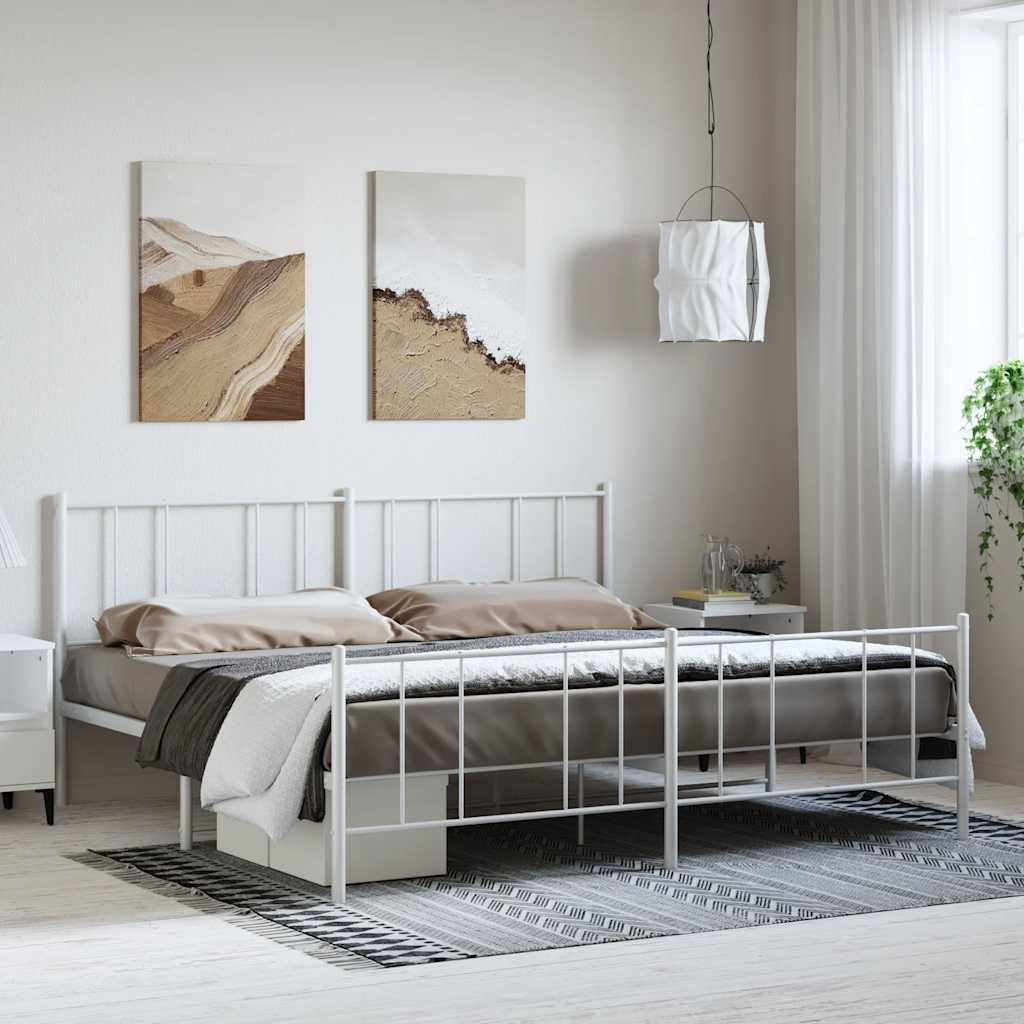 vidaXL Metal Bed Frame with Headboard and Footboard White 72x83.9