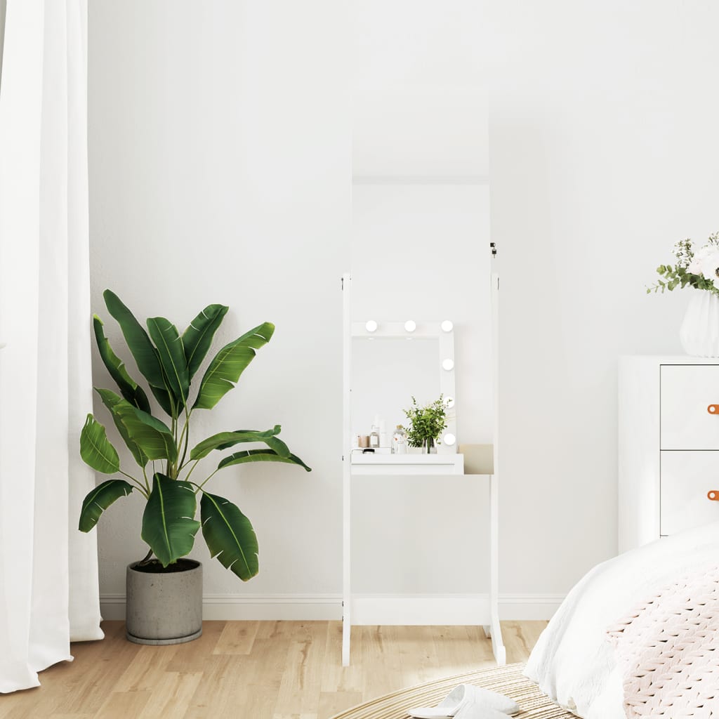 vidaXL Mirror Jewellery Cabinet Free Standing White 16.5x15x59.8