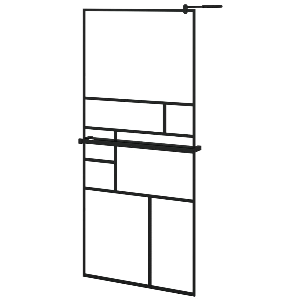 vidaXL Walk-in Shower Wall with Shelf Black 35.4x76.8 ESG Glass&Aluminum