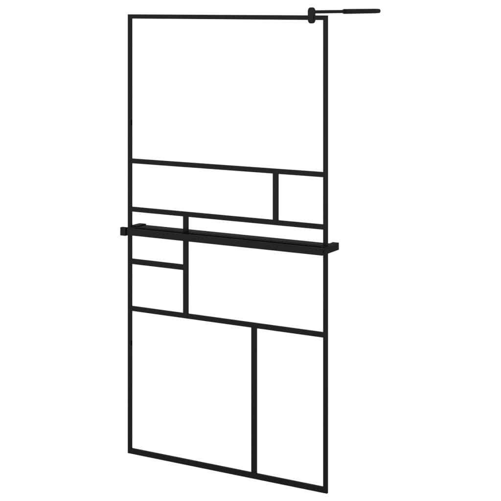 vidaXL Walk-in Shower Wall with Shelf Black 39.4x76.8 ESG Glass&Aluminum