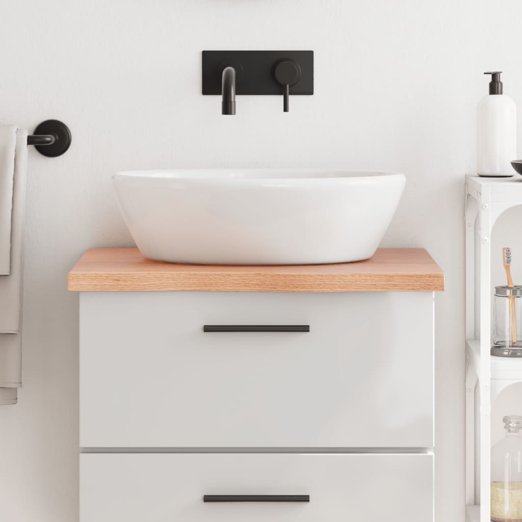 Vidaxl Light Brown Bathroom Countertop In Treated Solid Wood, Versatile, With Unique Live Edge Design And Solid Load Capacity 52.9Lb