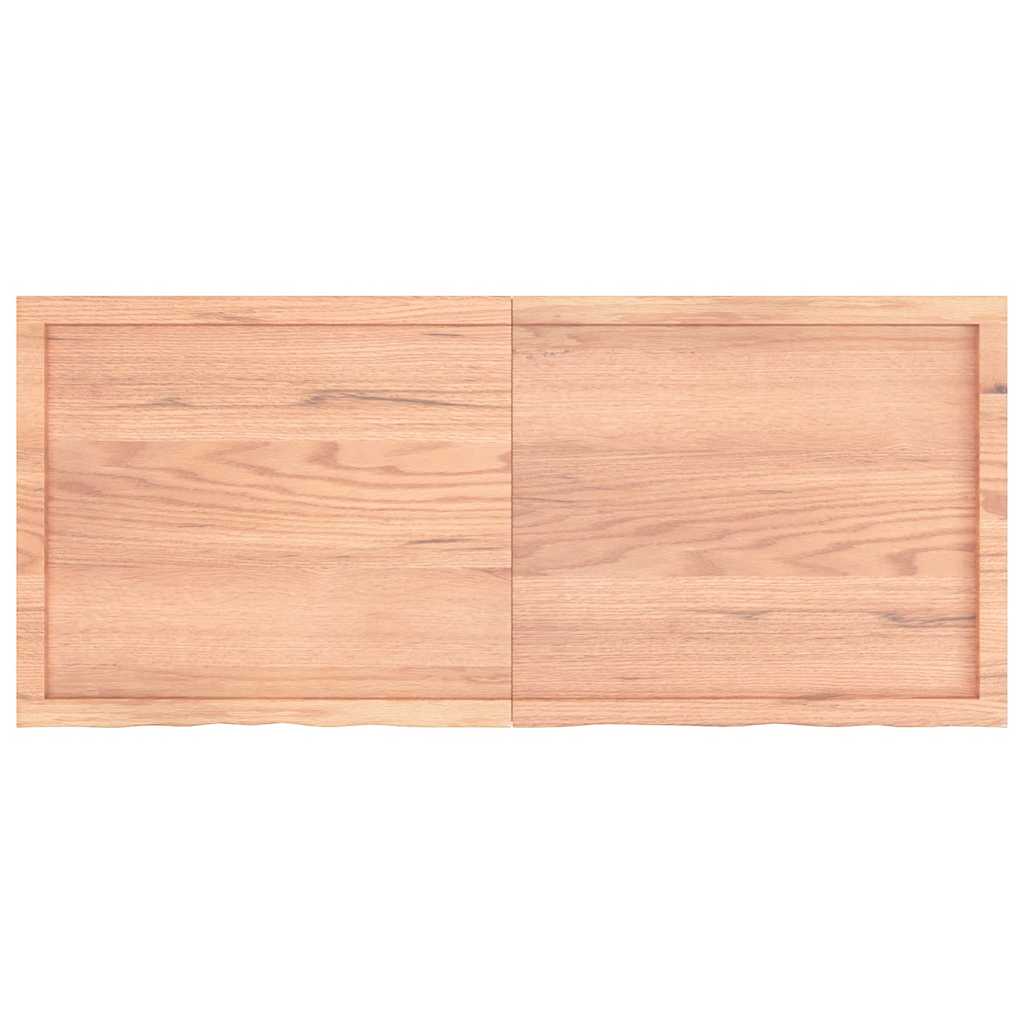 Vidaxl Light Brown Bathroom Countertop - Solid Oak Wood, Varnished, Versatile, Handmade, Live-Edge, Compatible For Multiple Uses