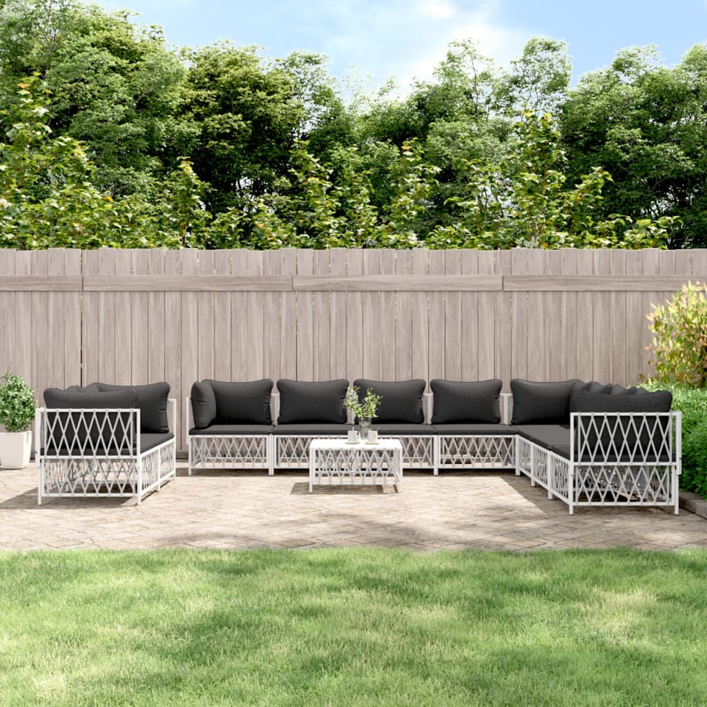 vidaXL 11 Piece Patio Lounge Set with Cushions White Steel