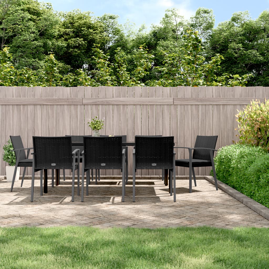 vidaXL 9 Piece Patio Dining Set with Cushions Poly Rattan and Steel