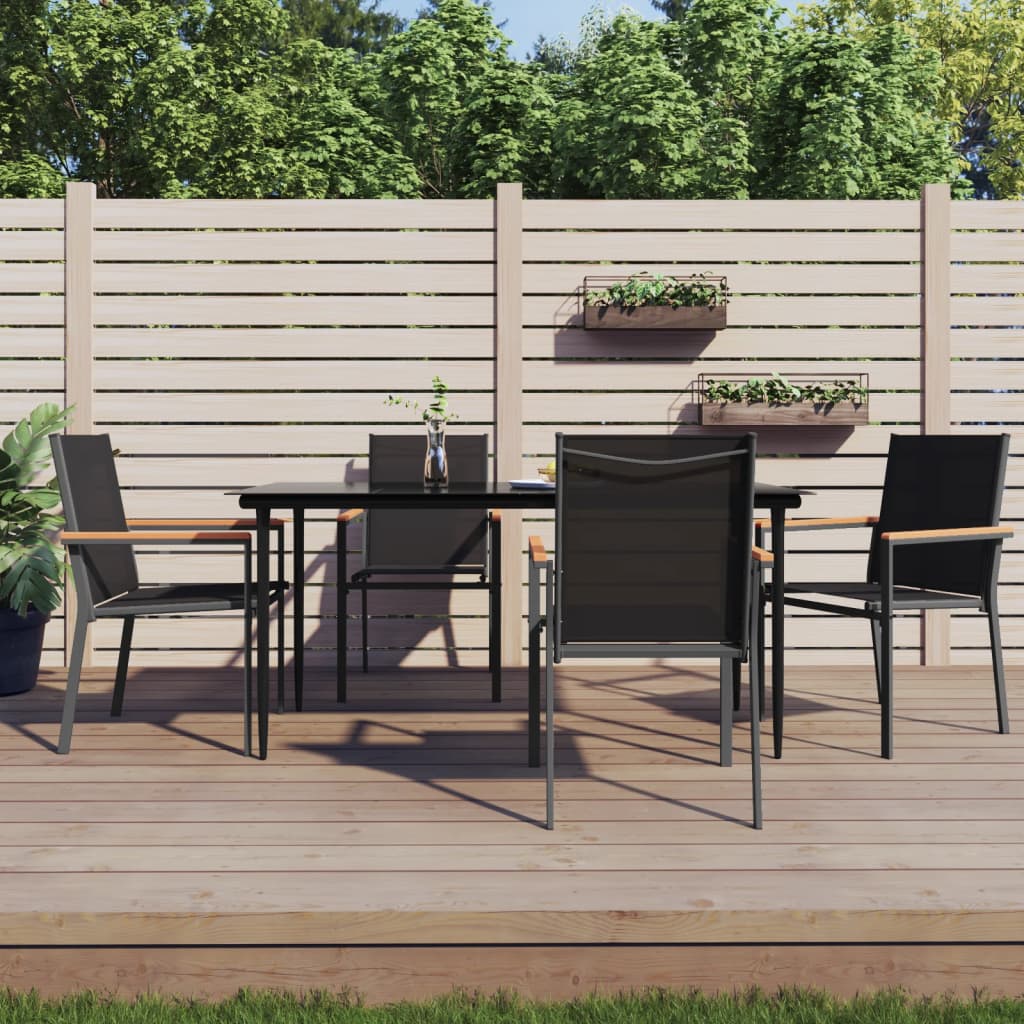 vidaXL 5 Piece Patio Dining Set Black Textilene and Steel