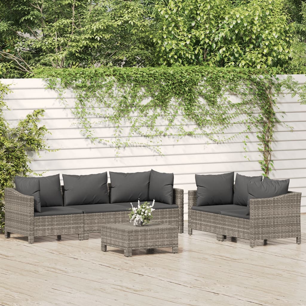 vidaXL Salon de jardin 6 pcs avec coussins Gris Rsine tresse