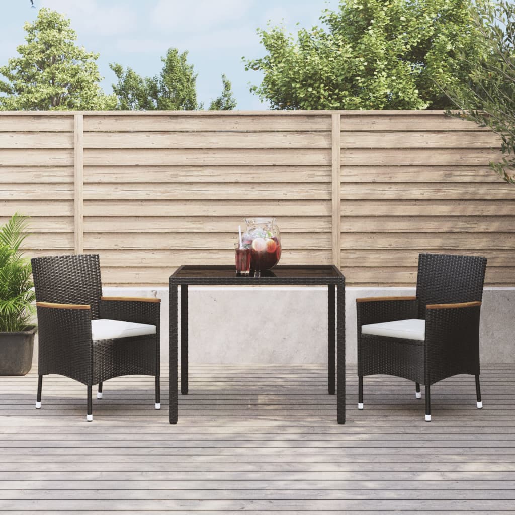 vidaXL 3 Piece Patio Dining Set with Cushions Black Poly Rattan