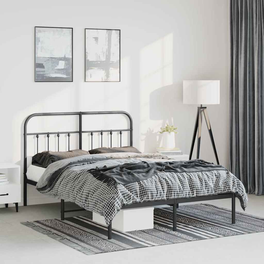 vidaXL Metal Bed Frame with Headboard Black 53.1x74.8
