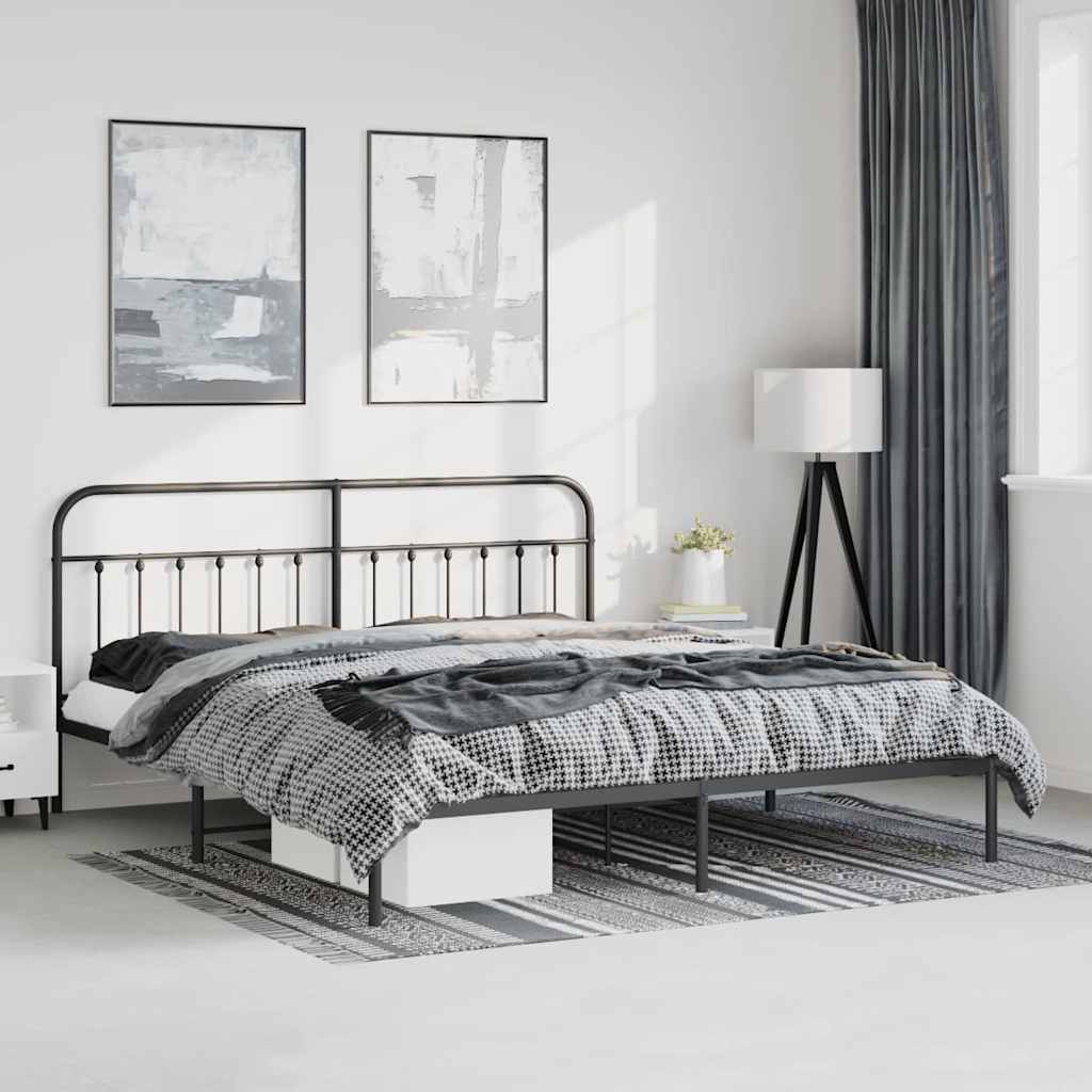 vidaXL Metal Bed Frame with Headboard Black 72x83.9