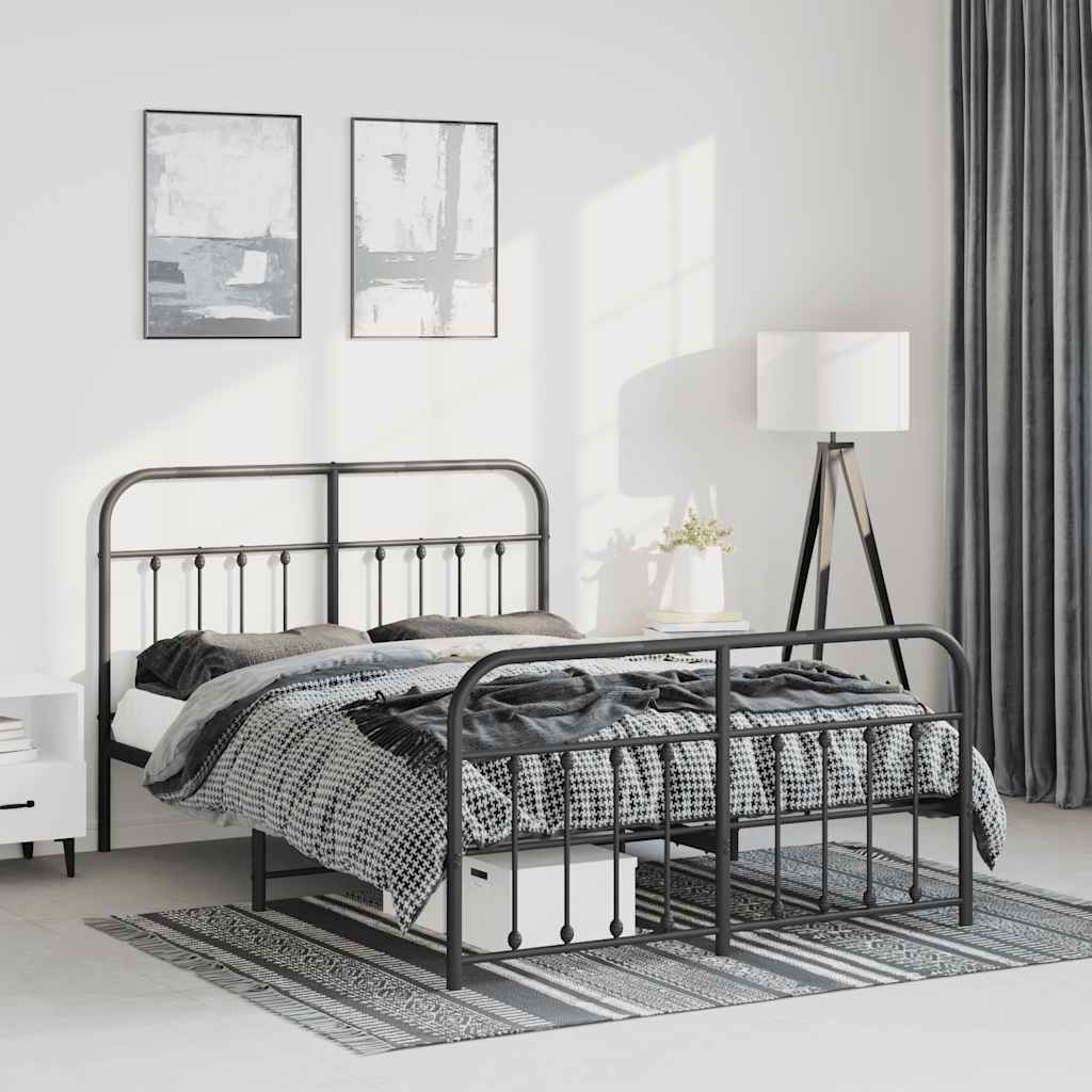vidaXL Metal Bed Frame with Headboard and Footboard Black 53.1x74.8