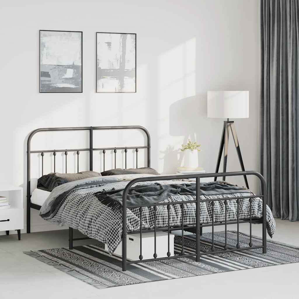 vidaXL Metal Bed Frame with Headboard and Footboard Black 59.1x78.7
