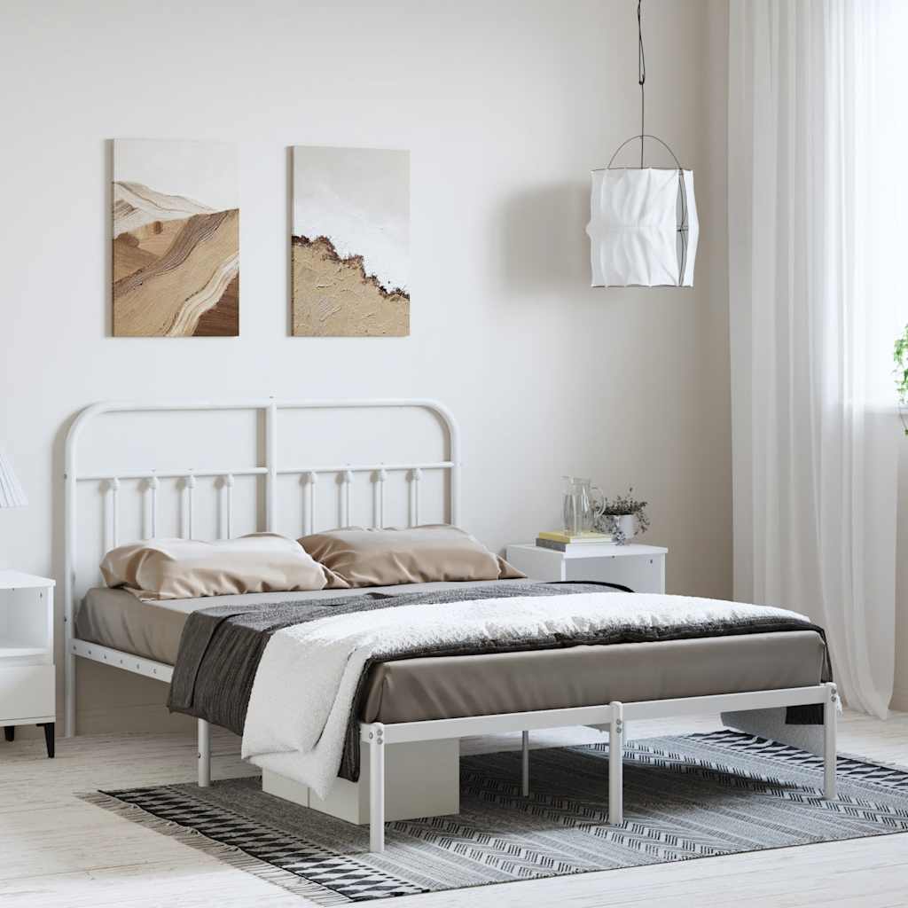 vidaXL Metal Bed Frame with Headboard White 59.1x78.7