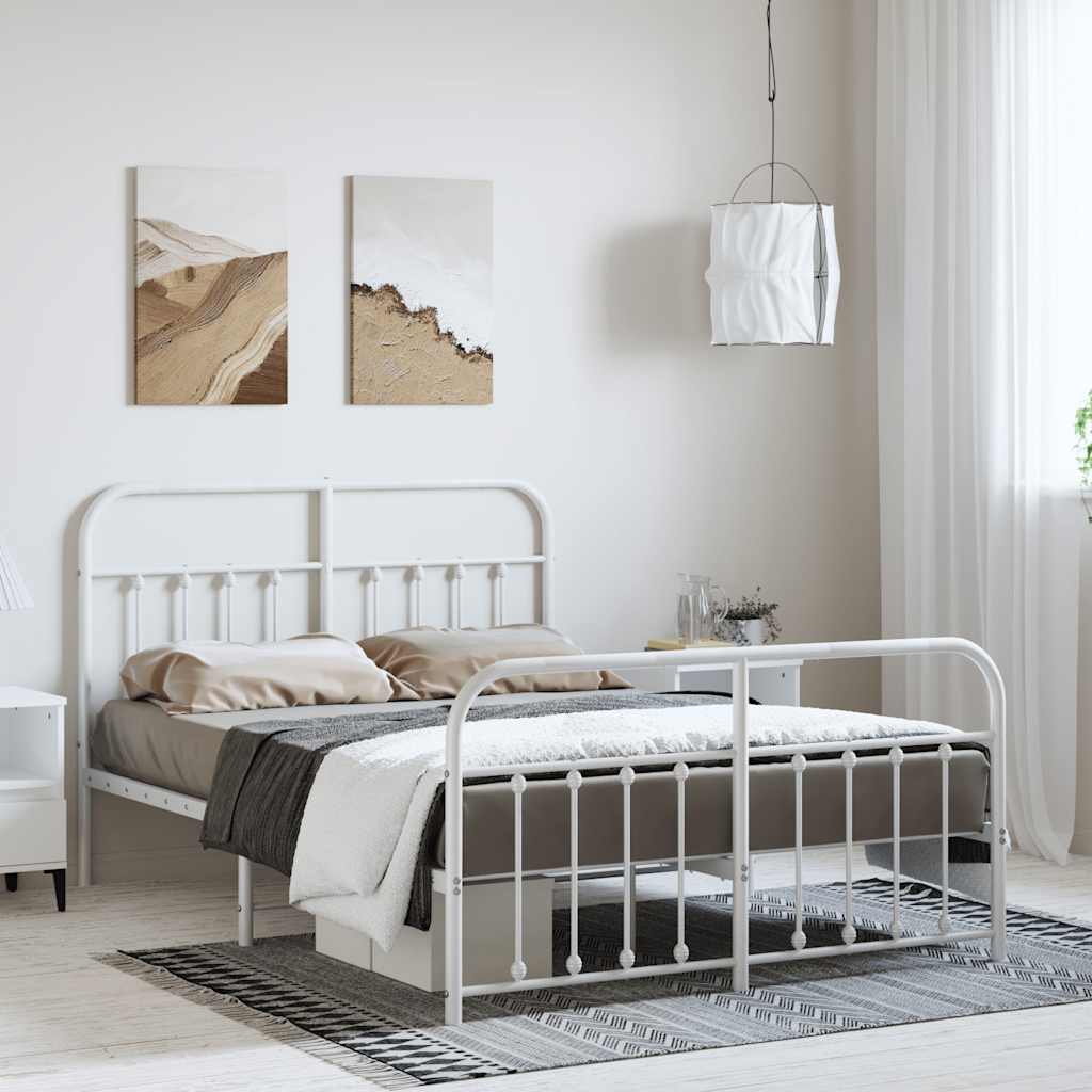 vidaXL Metal Bed Frame with Headboard and Footboard White 53.1x74.8