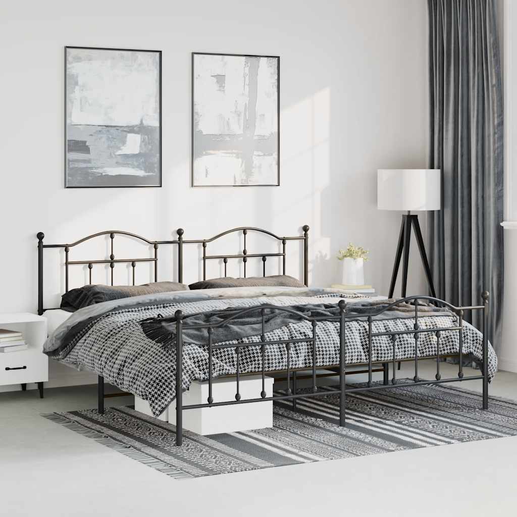 vidaXL Metal Bed Frame with Headboard and Footboard Black 76''x79.9''