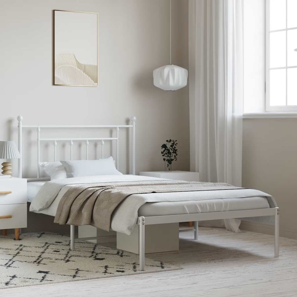 vidaXL Metal Bed Frame with Headboard White 39.4''x78.7''