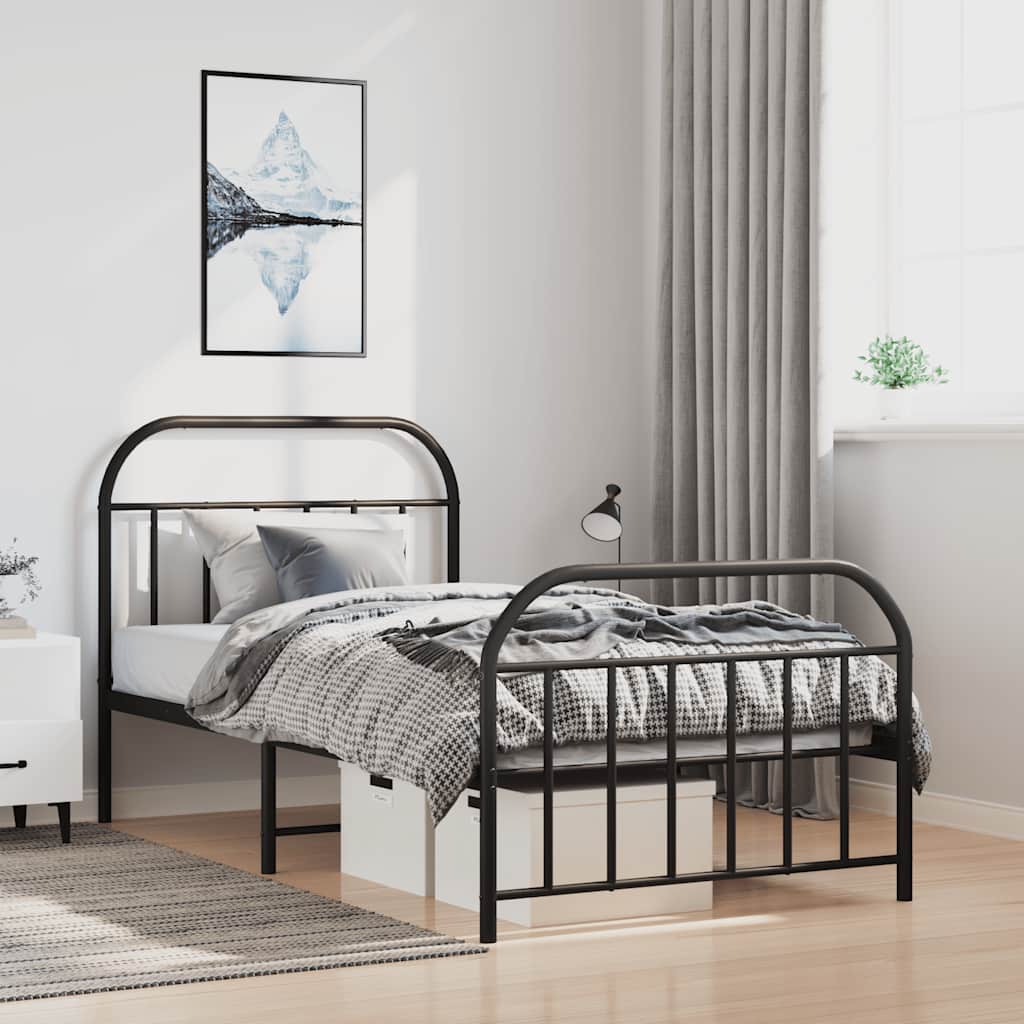 vidaXL Metal Bed Frame with Headboard and Footboard Black 39.4x78.7