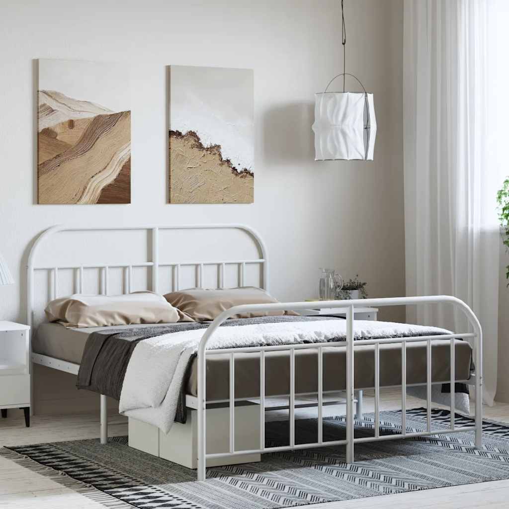 vidaXL Metal Bed Frame with Headboard and Footboard White 59.8x78.7