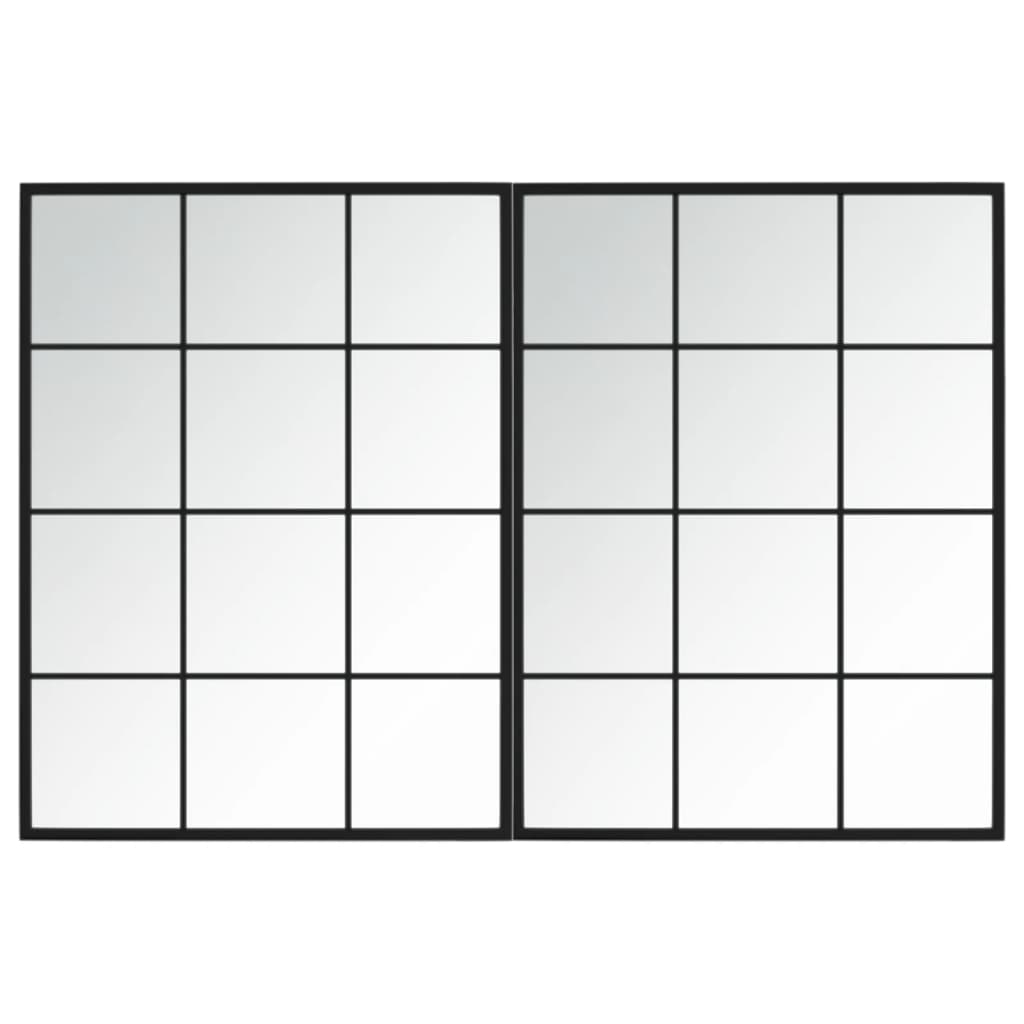 Vidaxl Rectangular Wall Mirrors - 2 Pcs Black Metal For Living Room/Bathroom, Easy-Mount, Classic Design, Space-Saving Decor