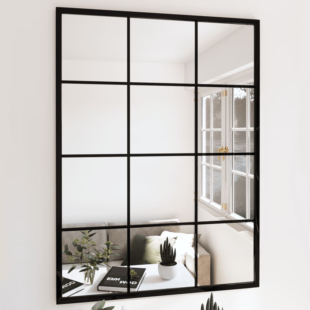 Vidaxl Rectangular Wall Mirrors - 2 Pcs Black Metal For Living Room/Bathroom, Easy-Mount, Classic Design, Space-Saving Decor