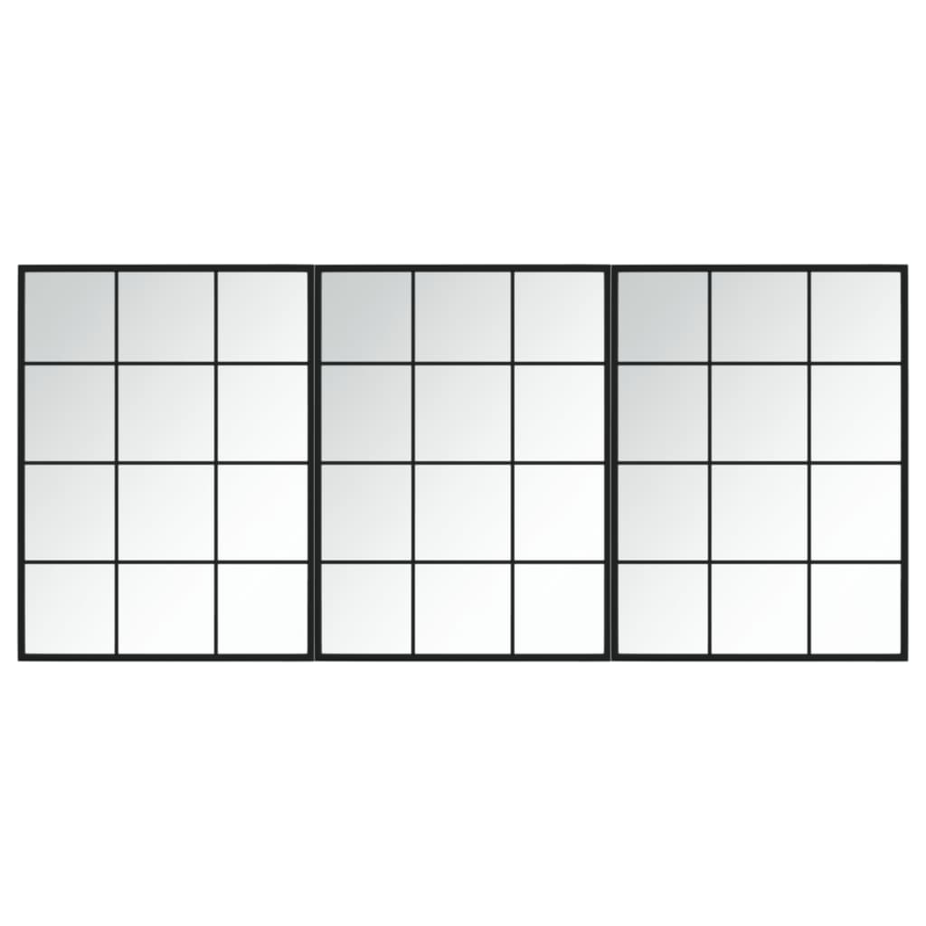 Vidaxl 3-Piece Black Metal Framed Wall Mirrors - Modern Decorative Mirrors For Bathroom/Living Room With Easy Hook Installation, 31.5 X 23.6 Inches Per Piece, Durable Glass
