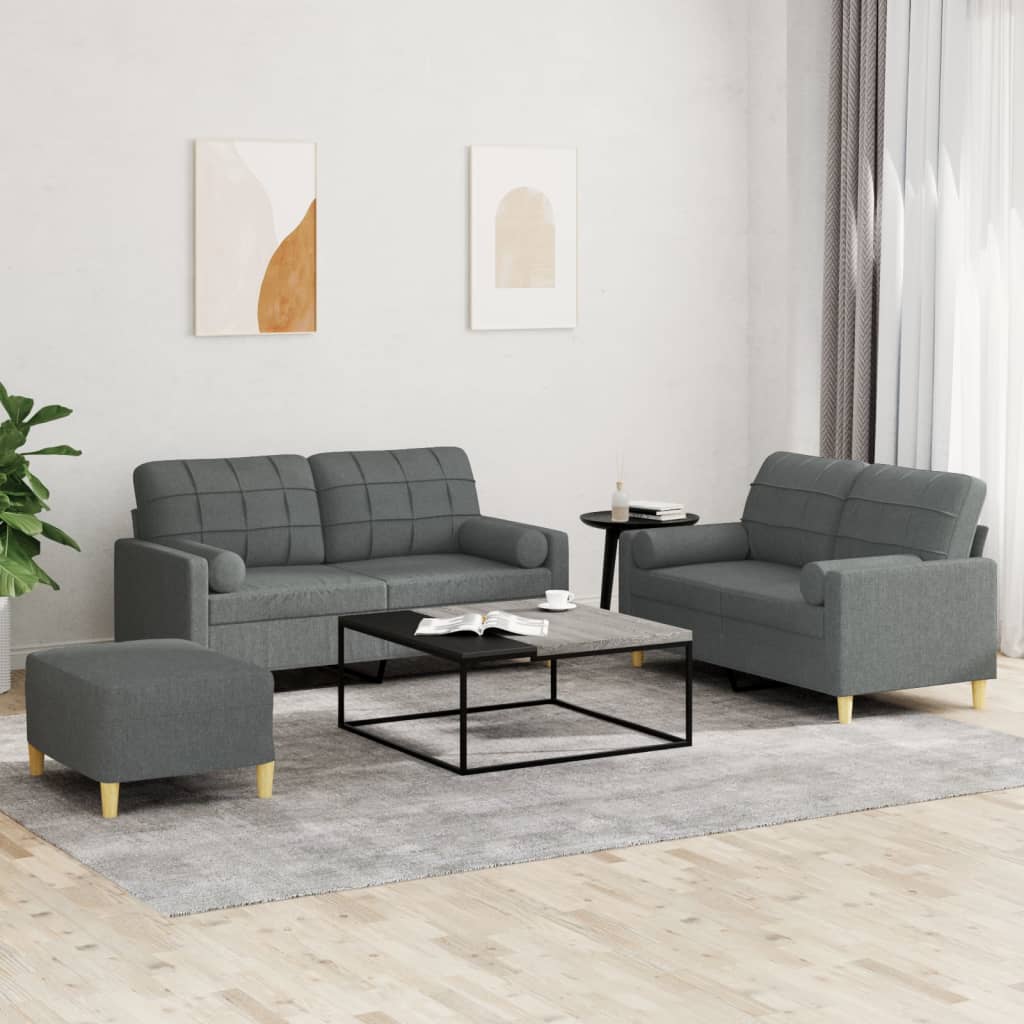 vidaXL 3 Piece Sofa Set with Pillows Dark Grey Fabric