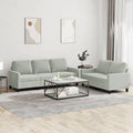 vidaXL 2 Piece Sofa Set with Cushions Light Gray Velvet-New