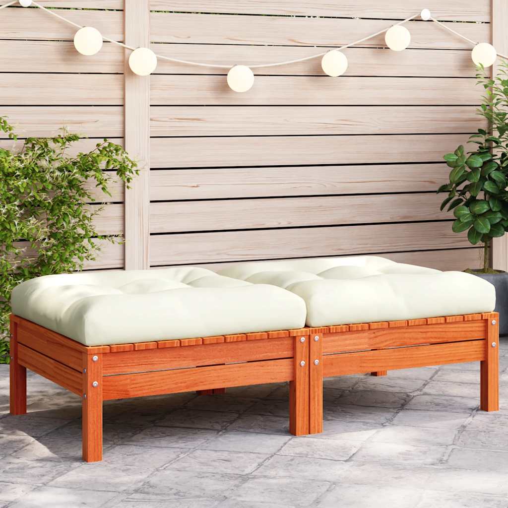 vidaXL Patio Footstools with Cushions 2 pcs Wax Brown Solid Wood Pine