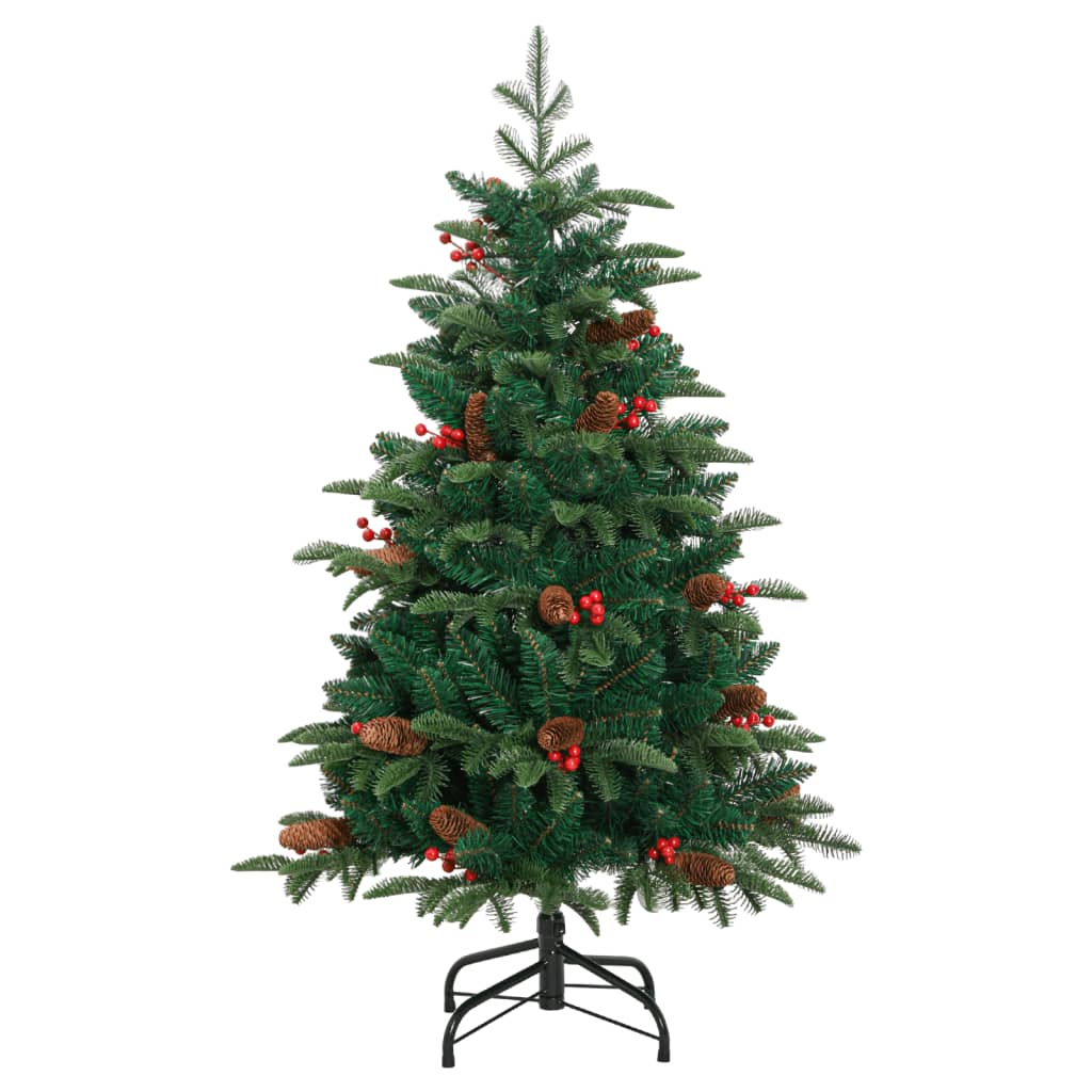 Vidaxl Artificial Hinged Christmas Tree With Cones And Berries - Easy Assembly, Lifelike Pe Tips, Stable Iron Stand, Reusable, 59.1&quot; Height, Green