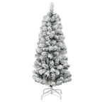 Vidaxl Artificial Hinged Christmas Tree With Flocked Snow- Easy Assembly, Lifelike Appearance, Reusable Holiday Ornament, Sturdy Iron Stand - Green And White, 47.2" Height