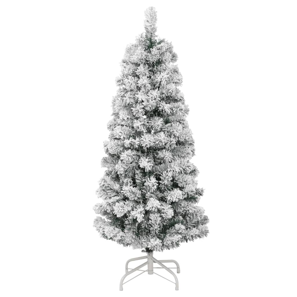 Vidaxl Artificial Hinged Christmas Tree With Flocked Snow- Easy Assembly, Lifelike Appearance, Reusable Holiday Ornament, Sturdy Iron Stand - Green And White, 47.2" Height