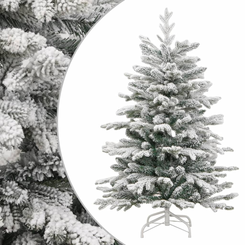 Vidaxl 59.1" Artificial Hinged Christmas Tree With Flocked Snow - Easy Assemble With Sturdy Iron Stand - Realistic Pe Tips For A Natural Look - Economical And Reusable Holiday Decoration