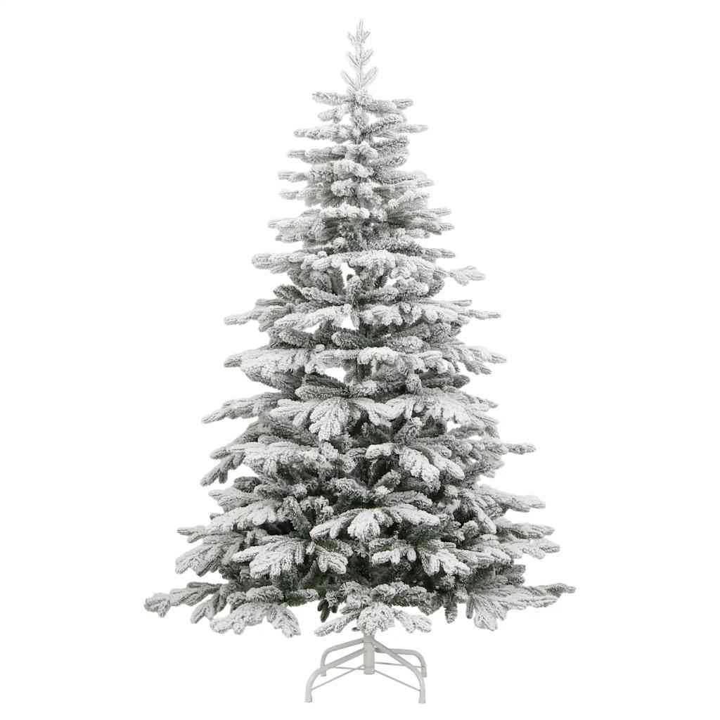Vidaxl Artificial Pe Hinged Christmas Tree With Flocked Snow, Sturdy Iron Stand, Green And White, 70.9&quot; Height, Suitable For Indoor Decoration