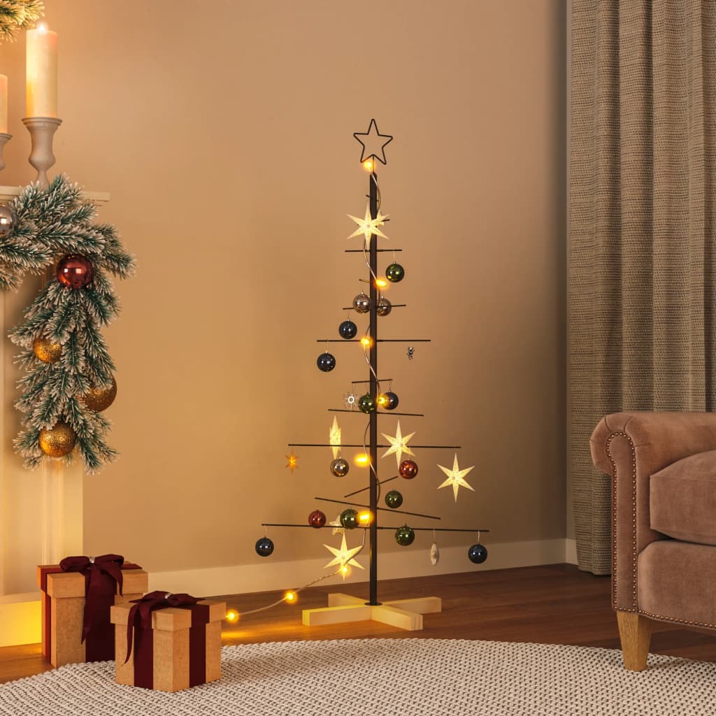 Vidaxl Diy Metal Christmas Tree With Wooden Base, Ideal For Decoration And Versatile Placement, Stable Steel Frame, Excludes Decorations, Black, 47.2&quot;