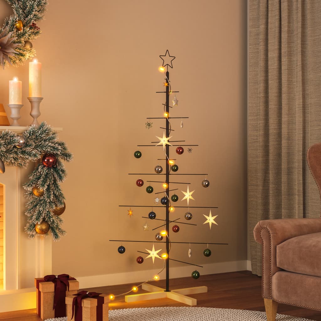 Vidaxl Black Christmas Tree With Wooden Base - Modern Metal Design, Diy Decorative Platform - Cold-Rolled Steel Frame - 59.1" Tall