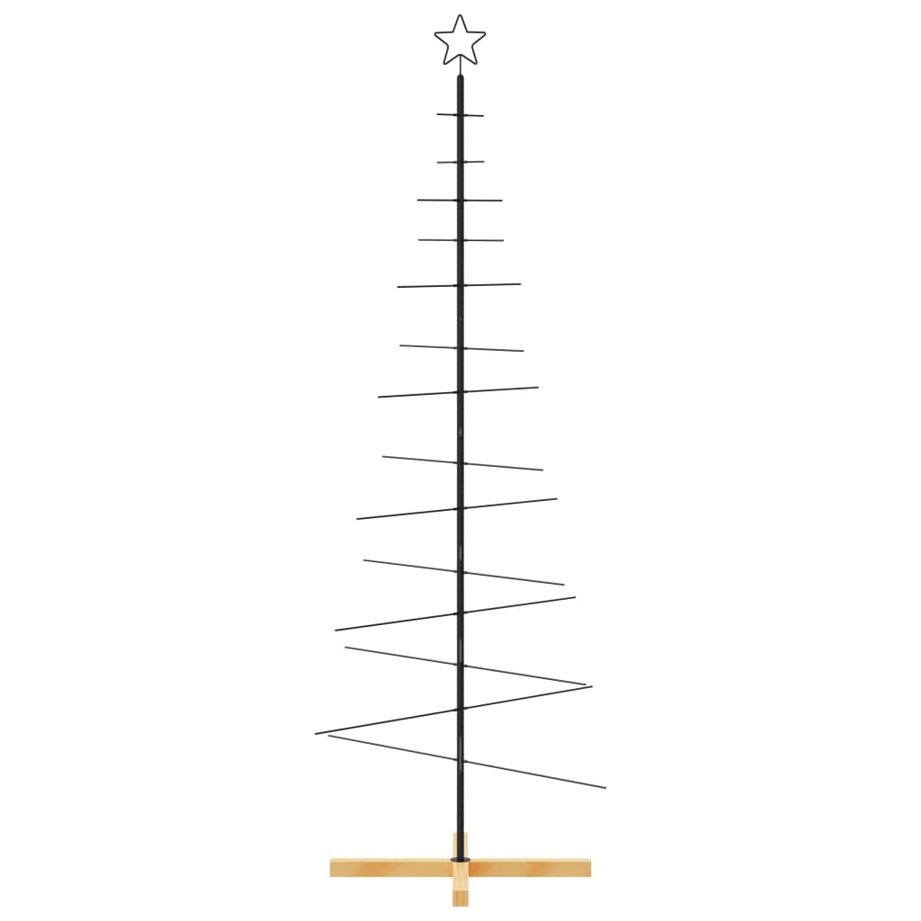 Vidaxl Metal Christmas Tree With Wooden Base | Unique Diy Decoration | Space-Saving Design | Sturdy Steel Frame With Solid Pine Base | Modern Black Metal | Frame Only