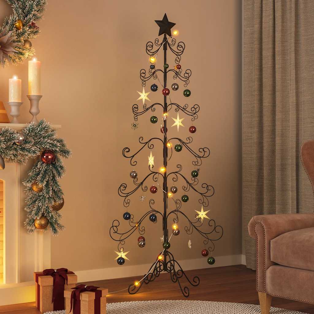 Vidaxl Metal Christmas Tree - Sleek Black, 70.9&quot; Tall, Diy Friendly, Easy To Assemble, Ideal For Indoor And Sheltered Outdoor Spaces - Holiday Home Decor Accent