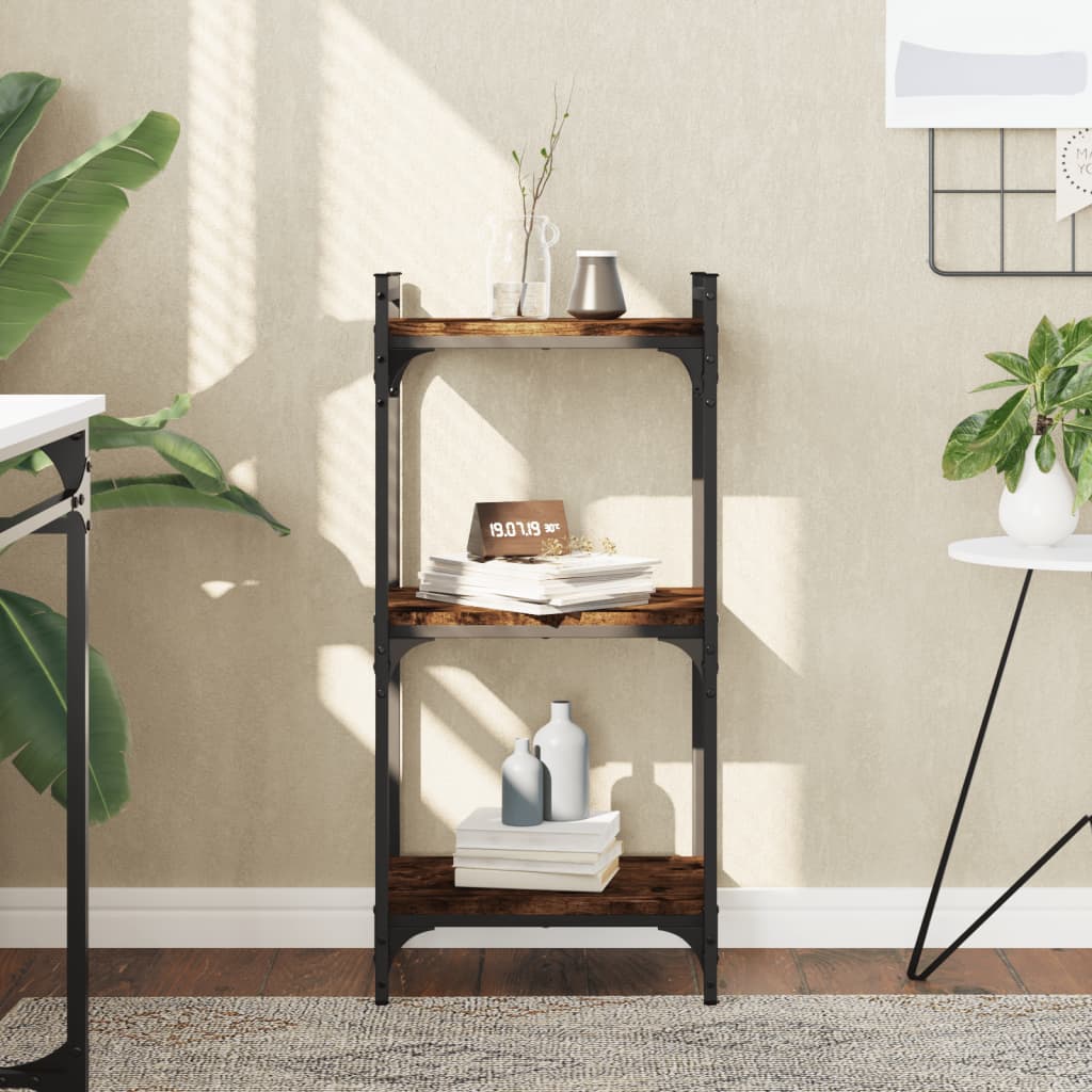 vidaXL Bookcase 3-Tier Smoked Oak 15.7''x11.8''x33.9'' Engineered Wood