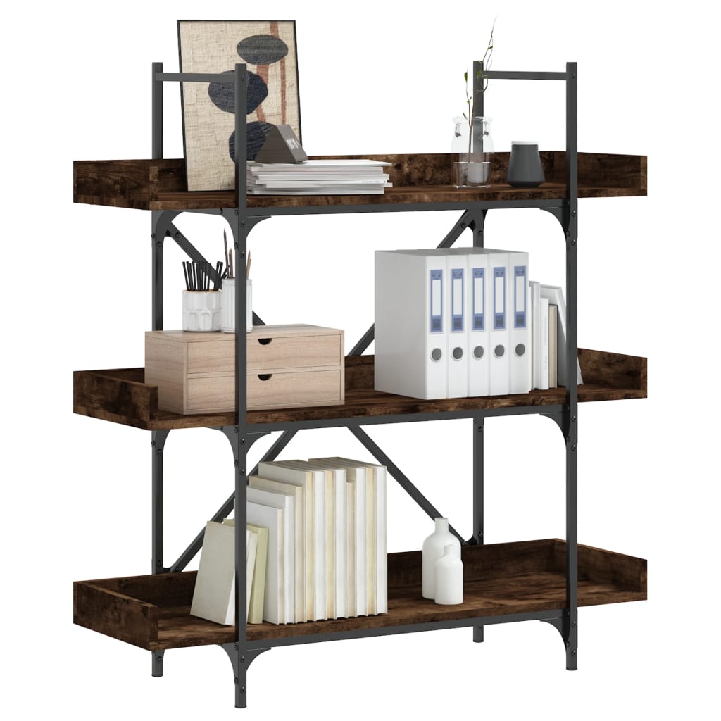 vidaXL Bookcase 3-Tier Smoked Oak 39.4''x13''x42.7'' Engineered Wood