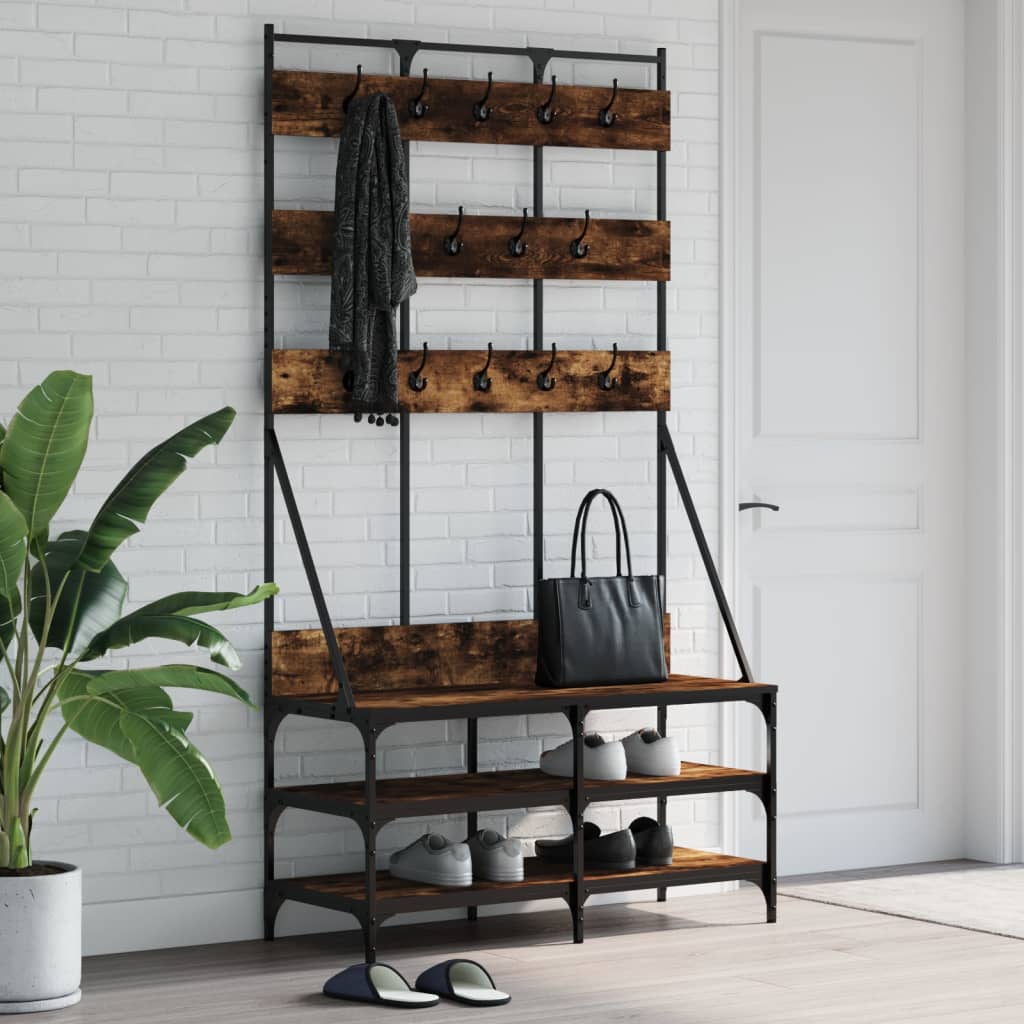 vidaXL Clothes Rack with Shoe Storage Smoked Oak 39.4''x15.7''x72.4''