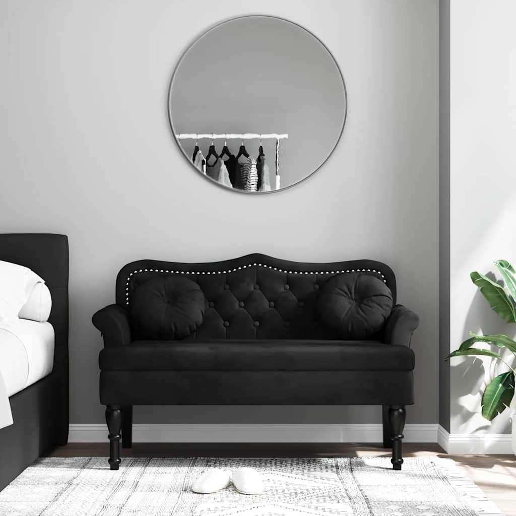 vidaXL Bench with Cushions Black 47.4x25.6x29.5 Velvet