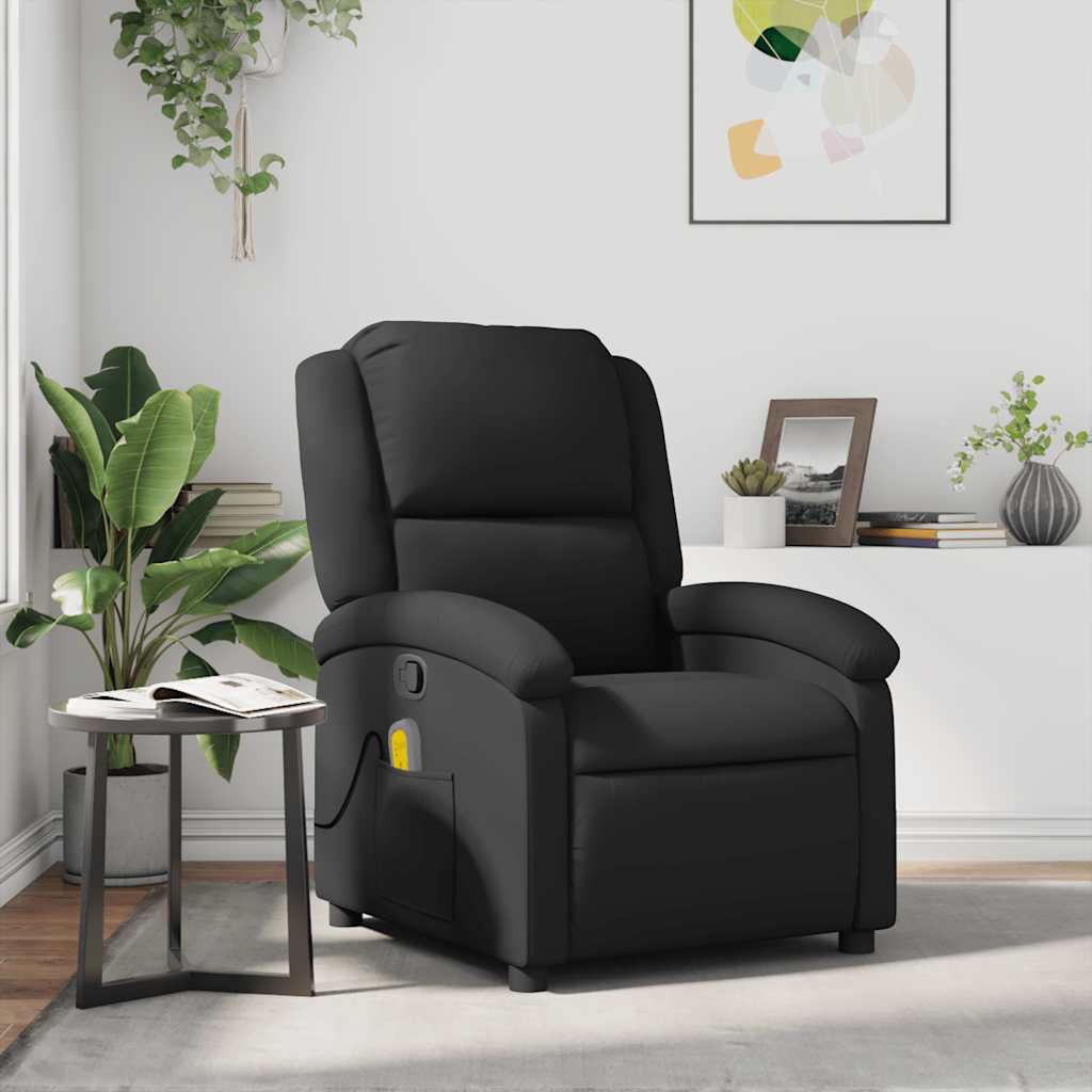 vidaXL Massage Recliner Chair Black Real Leather