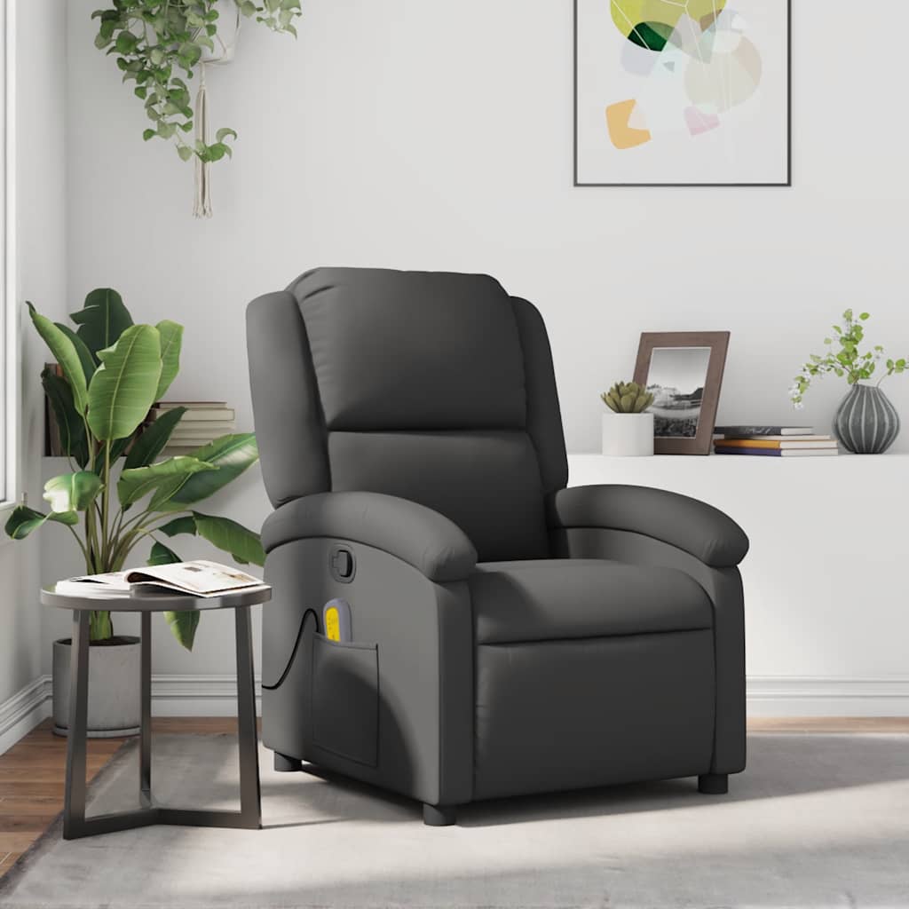vidaXL Massage Recliner Chair Grey Real Leather