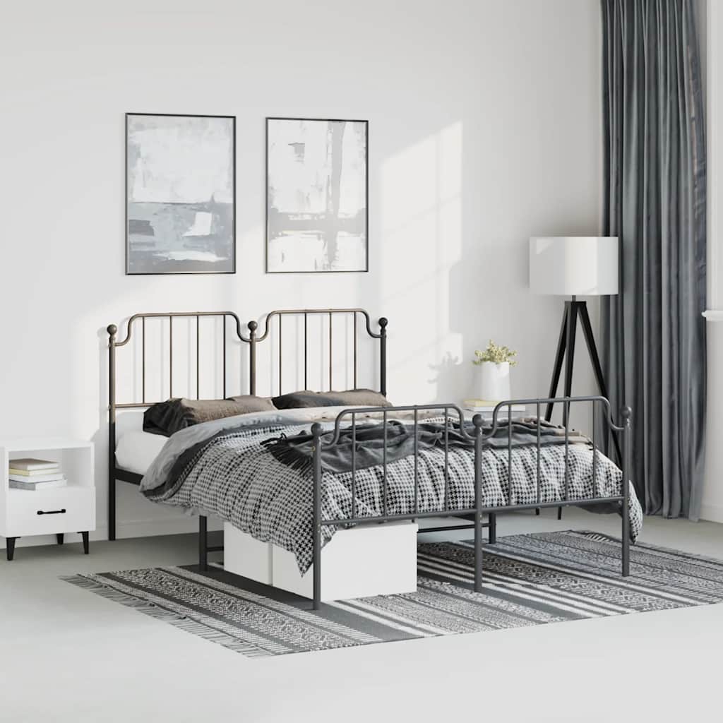 vidaXL Metal Bed Frame with Headboard and FootboardBlack 59.1''x78.7''