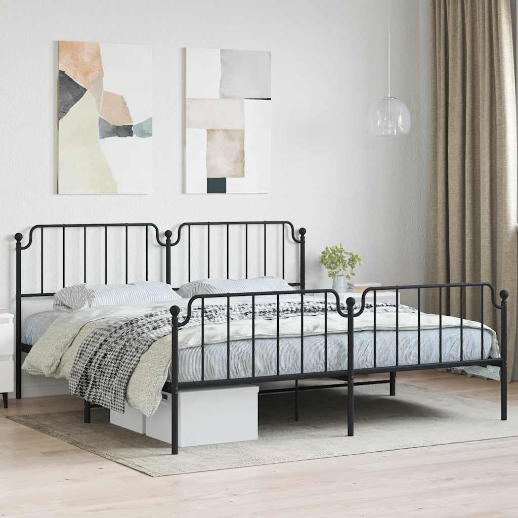 vidaXL Metal Bed Frame with Headboard and FootboardBlack 76''x79.9'' King