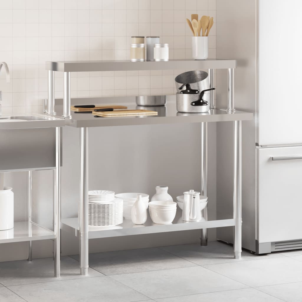 Vidaxl Worktop With Top Shelf 110X55X120Cm Stainless Steel