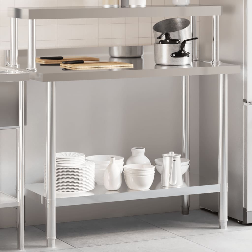Vidaxl Worktop With Top Shelf 110X55X120Cm Stainless Steel