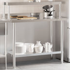 Vidaxl Worktop With Top Shelf 110X55X120Cm Stainless Steel