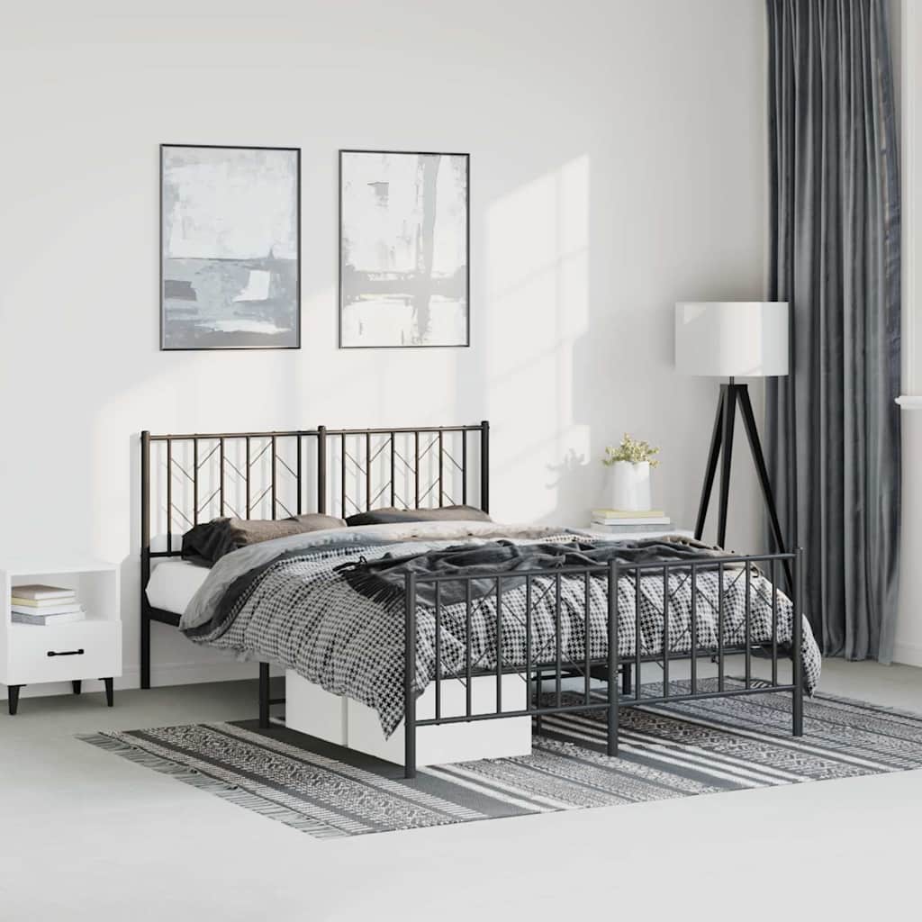 Vidaxl Metal Bed Frame With Headboard And Footboard Black 59.1 Inch X78.7 Inch