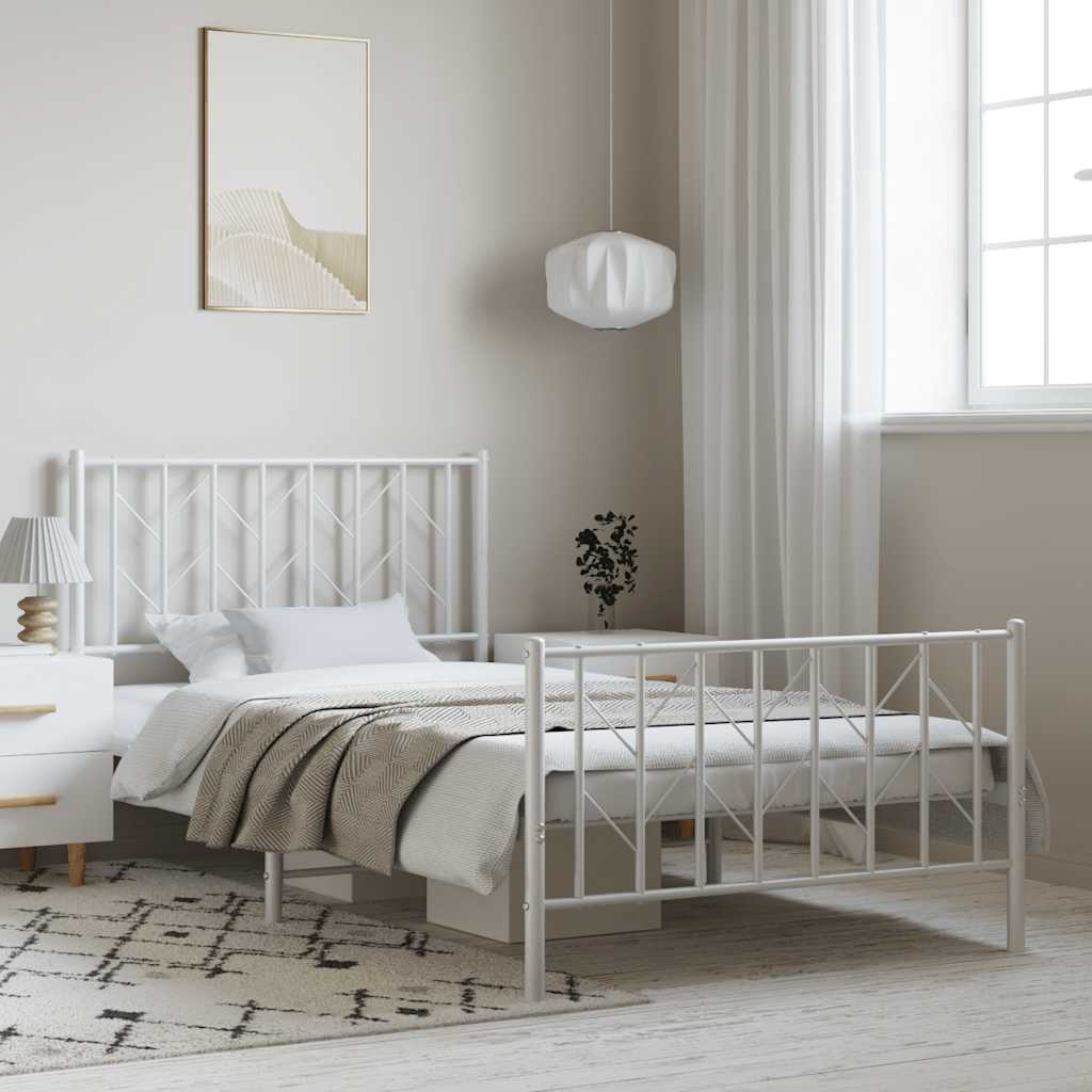 vidaXL Metal Bed Frame with Headboard and FootboardWhite 39.4''x78.7''