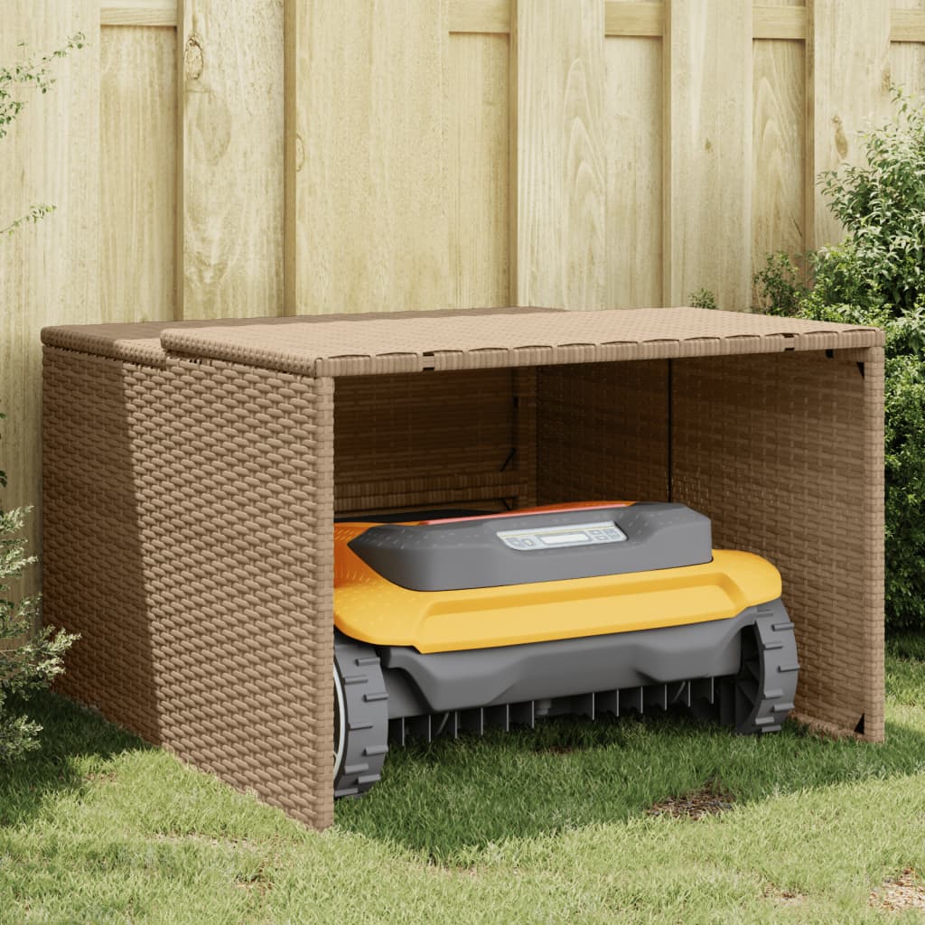 vidaXL Robot Mower Garage Beige 33.9x35.4x20.5/22.4 Poly Rattan